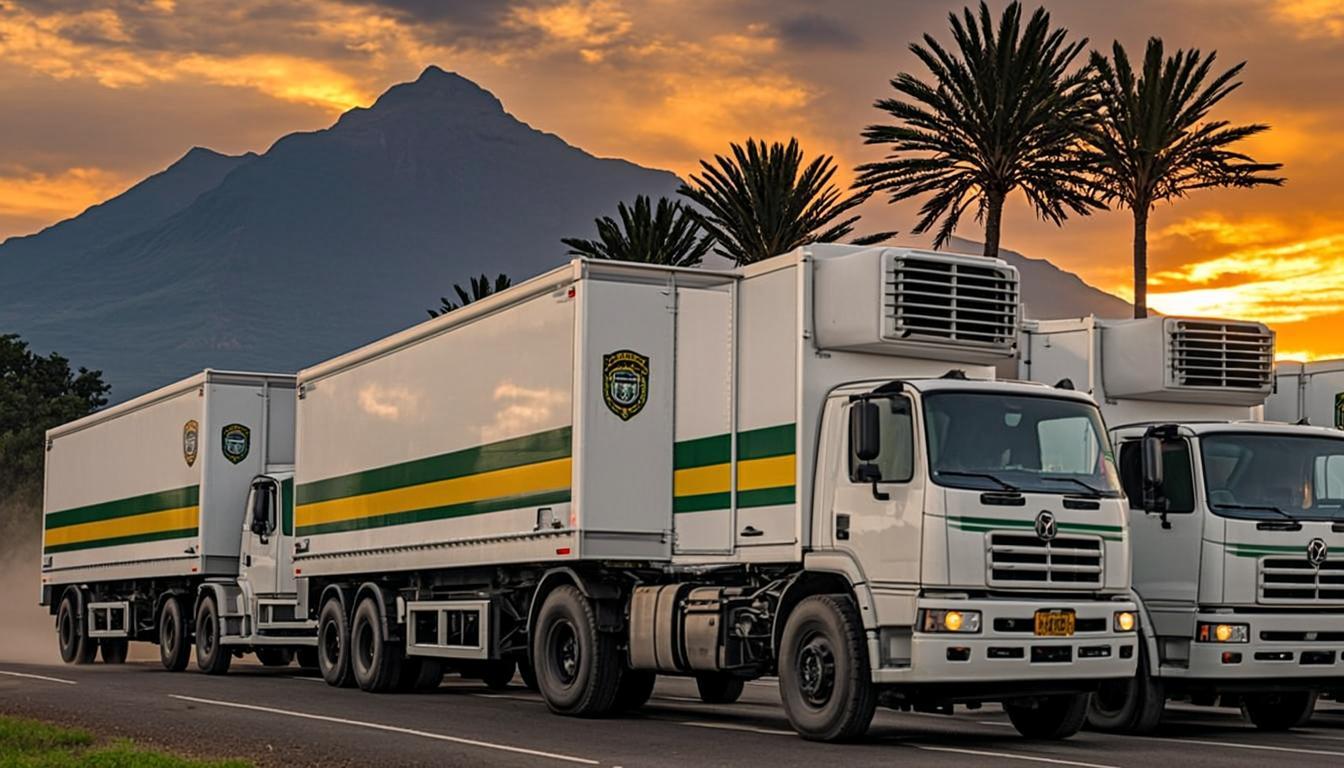 Flotte de camions Wema Agro acheminant les produits transformés vers les boutiques